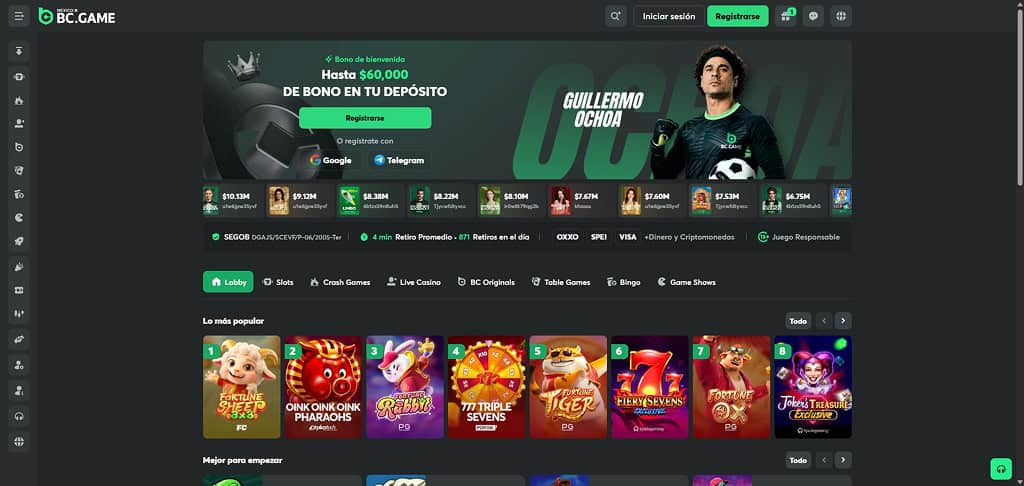 Página principal del casino BC.GAME